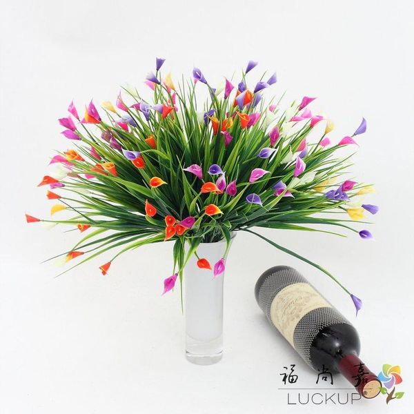 

artificial plastic small calla flowers green long leaves grass plant home decoration f487 decorative & wreaths