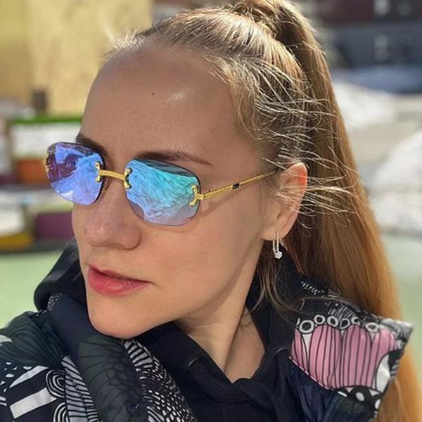 

sunglasses blue frameless retro mirror women 2021 uv400 square frame male sun glasses rimless men color film green, White;black