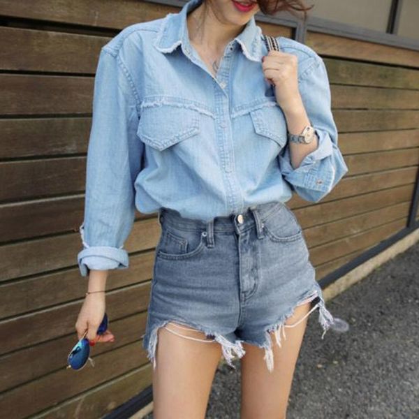 

fashion lady cut off jeans solid color denim shorts mid waist beach summer bottom pants for female #3 women's, Blue
