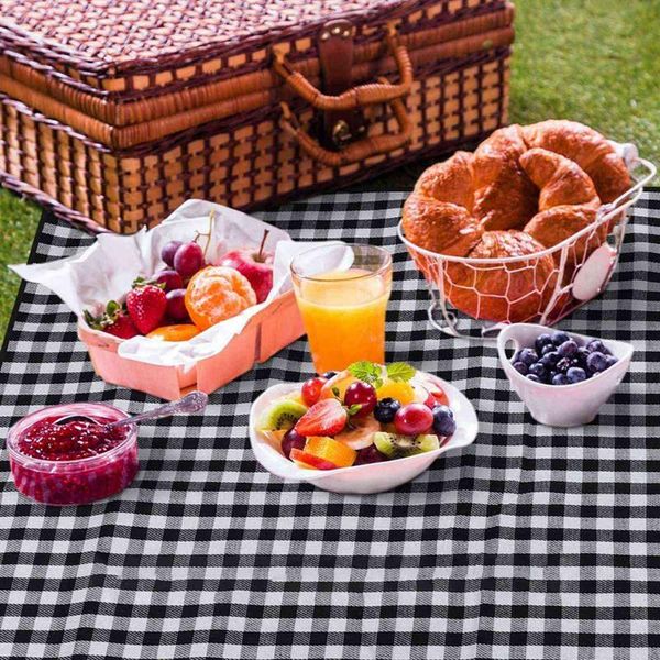 

portable plaid outdoor foldable waterproof picnic mat 3-layer thicken pad breathable soft camping travel beach grassland blanket pads