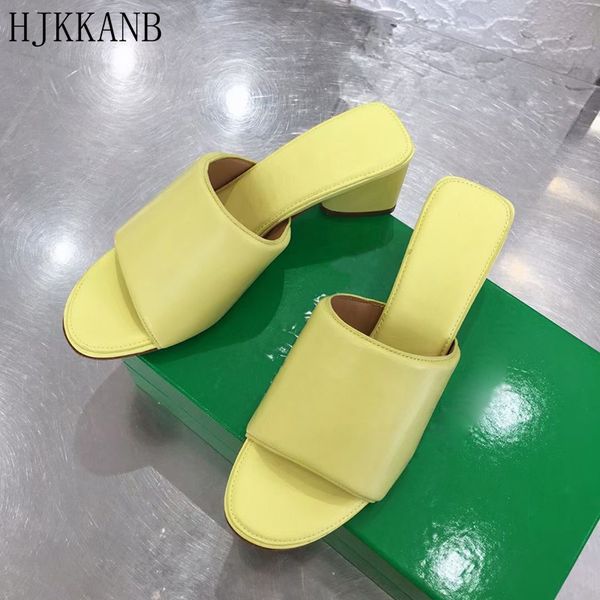 

official website 70% off outlet new summer solid color high heel slippers women round open toe leather thick-heeled sandals casual slides pa, Black
