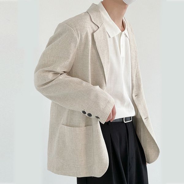 

2021 new men's early autumn thin cotton hemp suit jacket smart business casual korean style ins trends 9d0217, White;black