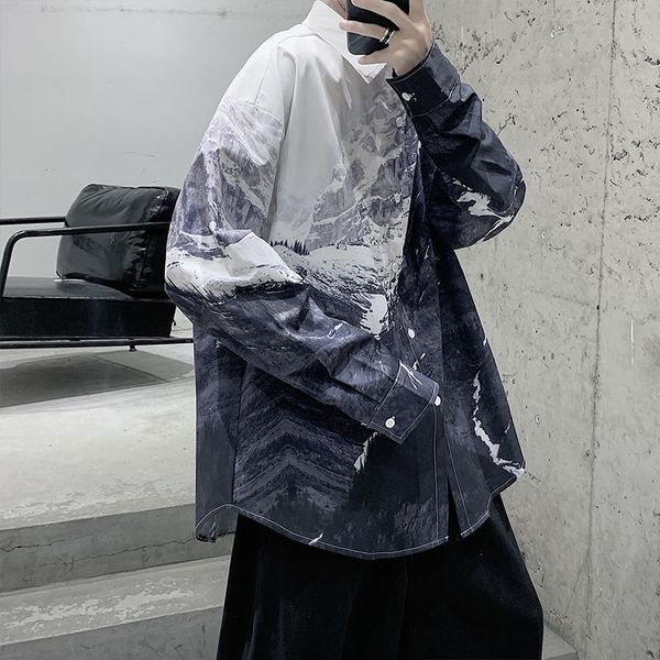 

men's casual shirts fashion printed long sleeve military style white cotton hawaiian shirt clothing social camisa masculina street, White;black