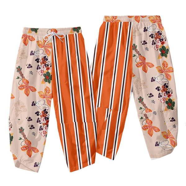 

men's pants striped flower printed women men harem thin casual japanese streetwear loose elastic waist cosplay trousers oversize 6xl, Black