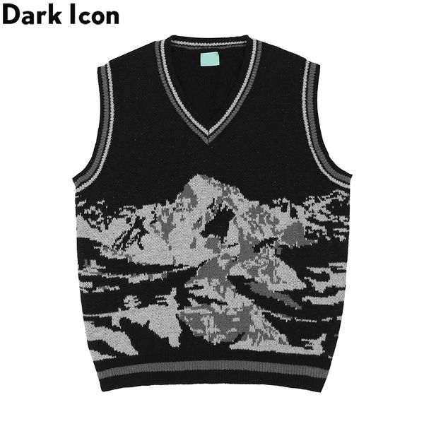 

black mountain v-neck men's, autumn men's sweater, Black;white