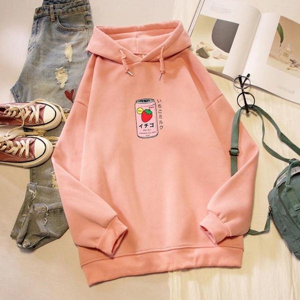 

women's hoodies & sweatshirts kawaii strawberry milk hoodie harajuku pullover sweatshirt graphic schoolgirl streetwear women winter plu, Black
