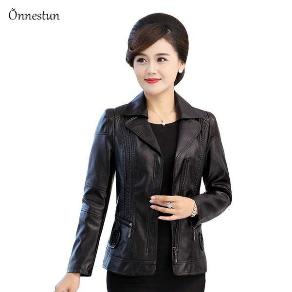 

women's leather & faux -6xl pu jacket women arrivals fashion autumn turn down collar zipper coat casual, Black