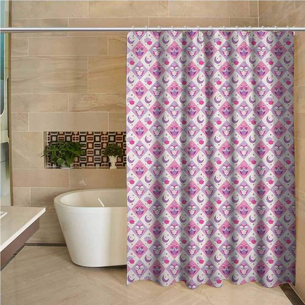

baby divider curtain rectangle diamond pattern with funny owls sleeping moons stars and clouds abstract bathroom decor durable