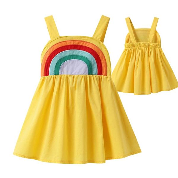 

girl's dresses 2-8 years little girls summer dress children rainbow embroidery sundress baby kids backless beach slip toddler home wear, Red;yellow