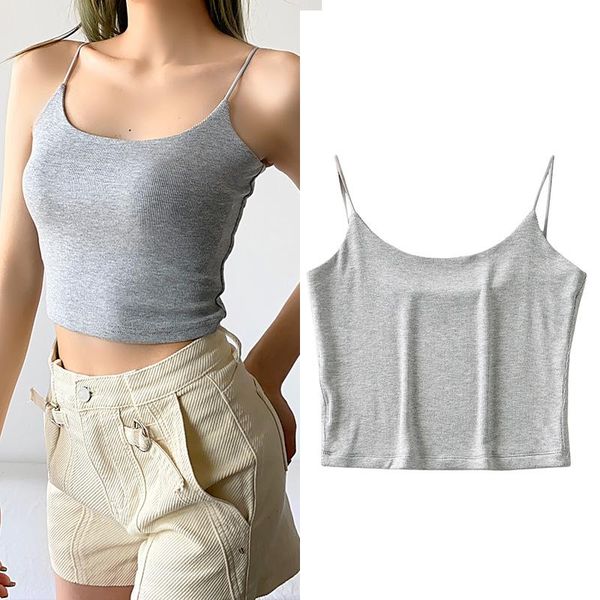 

women's tanks & camis afeenyrk summer 2021 women chic double layer elastic rubber band sling slim knitting tank ladies backless halter, White
