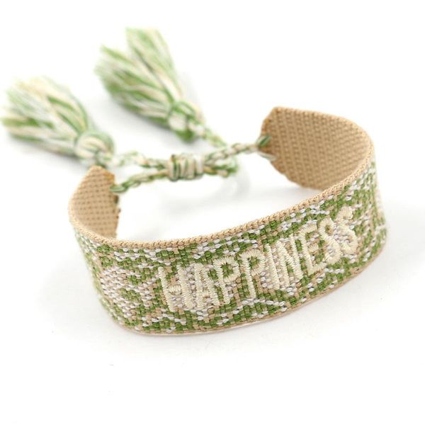 

charm bracelets friendship bracelet european and american letter happy love smile embroidery retro flow hand rope girl jewelry, Golden;silver