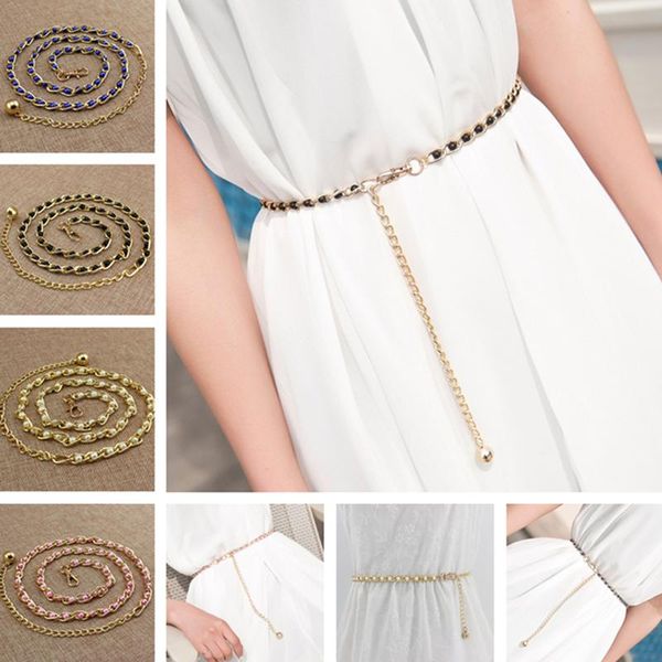 

belts fashion imitation pearl beads thin waist chain belt women waistband strap dress accessories 9 colors, Black;brown