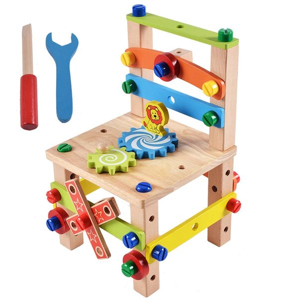 FAI DA TE Assembly Tool Sedia Creativo Giocattolo Multifunzione Nut Smontaggio Combinazione Giocattolo Sedia in legno Parent-Child Interactive Forniture