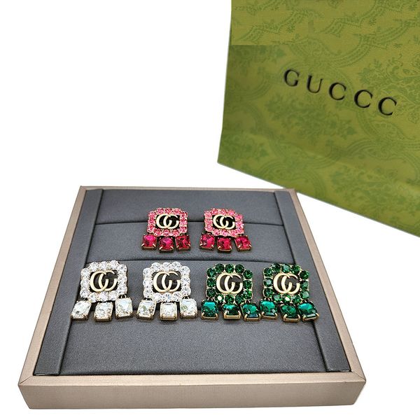 

70% off luxury jewelry high version square femininity lady letter inlaid gujia earrings s925 silver needle k9pe, Golden