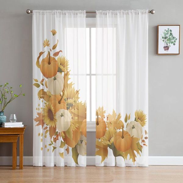 

curtain & drapes autumn pumpkin leaves flower tulle curtains for living room bedroom modern voile kitchen window treatment