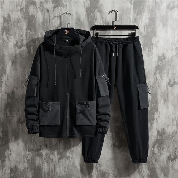 

men's tracksuits 2021 hip hop workwear jacket mens tracksuit jacket+pants 2pc sets baseball loose pullovers coat & long pants clothing, Gray