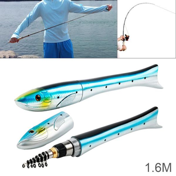 

boat fishing rods 1.6m blue carbon rod fish shaped mini pocket pen sea ice pole