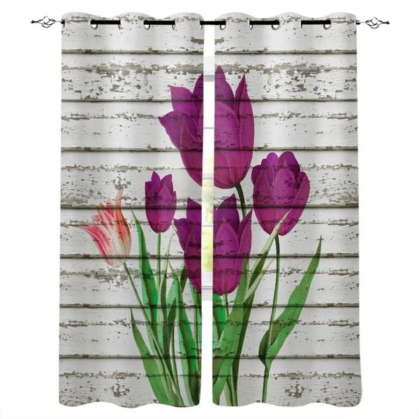 

tulip flower on wooden board window curtains for living room bedroom kitchen modern home decoration drapes blinds curtain &