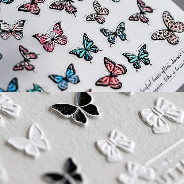 

stickers & decals 1sheet butterfly 2021 arrival black white nail cartoon pattern beauty relief tip tattoo manicure t1022