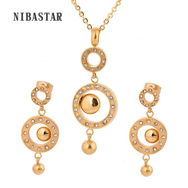 

earrings & necklace trendy 316l stainless steel jewelry set wedding accessories gold crystal women, Silver