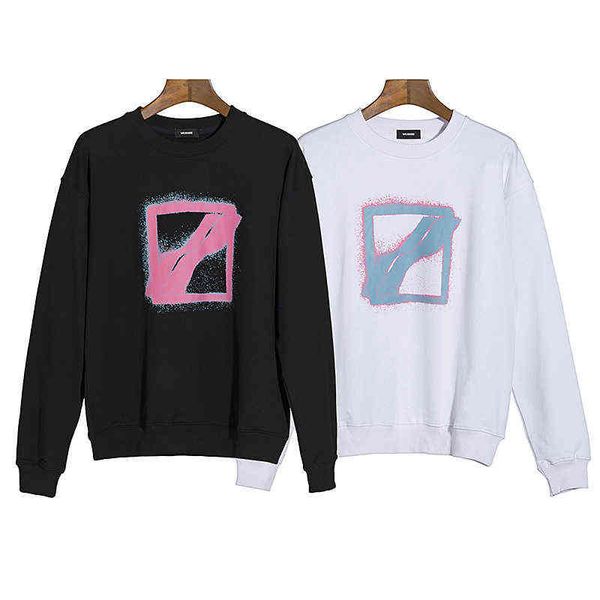 

run the right we11d spray painted large square print men's and women's round neck long sleeve sweater, Black