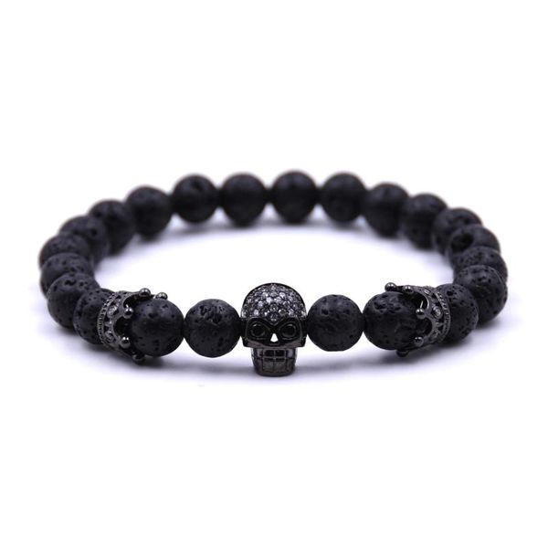 

beaded, strands 2021 luxury glamour crown skull men's bracelet classic 8mm lava stone yoga black jewelry gift
