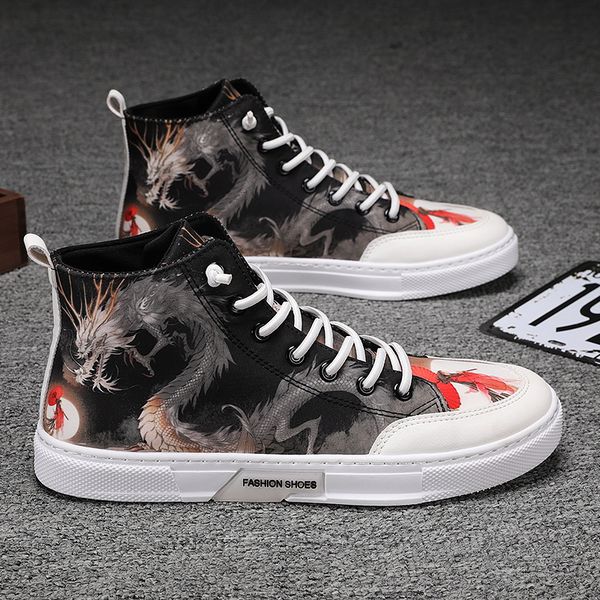 

Winter 2021 New High-top Canvas Shoes White Men Shoes Classic Style Zapatos De Hombre Graffiti Hommes Vulcaniser Chaussure, Pterosaur