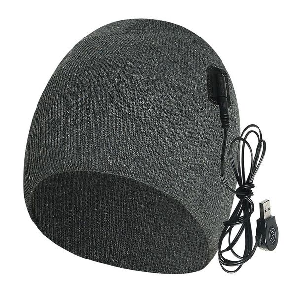 

autumn winter warm knitted hat usb chargings outdoor sports ski cap electric heating heated beanie cycling caps & masks, Black