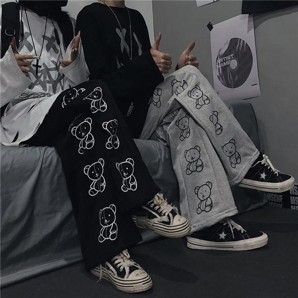 

cartoon harajuku trousers korean style women capris wide leg indie clothes fashion streetwear sweatpants e girl goth hip hop punk, Black;white