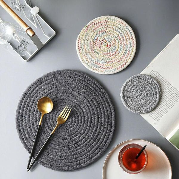 

mats & pads fashion 3pcs handmade crocheted placemat table mat cotton doily cup kitchen round insulation