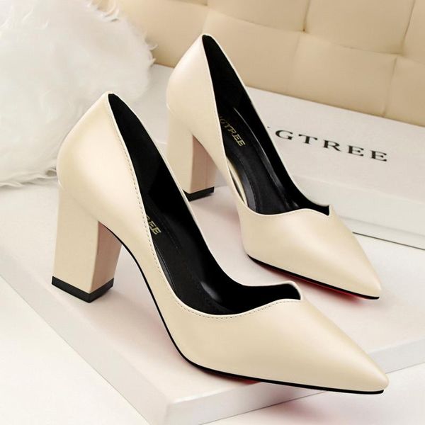 

dress shoes european and american style retro fashion temperament simple comfortable thick heel high shallow mouth pointed hollow s, Black