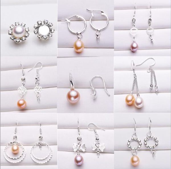 

pearl earrings settings 925 sliver stud earring 16 styles diy pearl earring jewelry settings suitable for pearl 6mm and above christmas gift, Slivery;crystal
