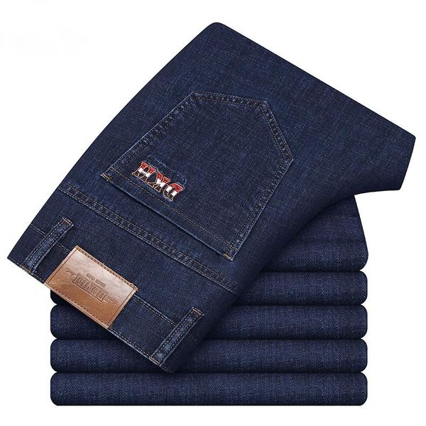 

men's jeans luxury classic embroidered fitted straight 2021 spring brand cotton stretch black blue