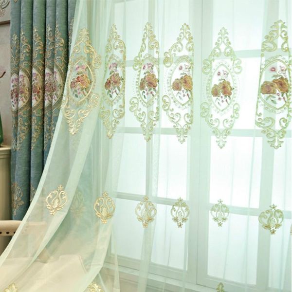 

curtain & drapes european chenille high-end embroidered fabric living room bedroom villa green color finished shade