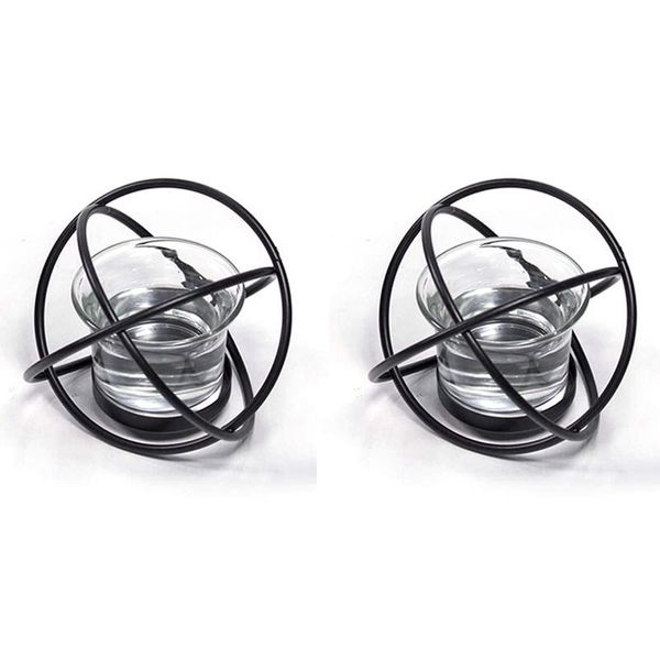 

candle holders 2 pack tea light holder with glass table decoration for fireplace, centerpiece, living room(black)
