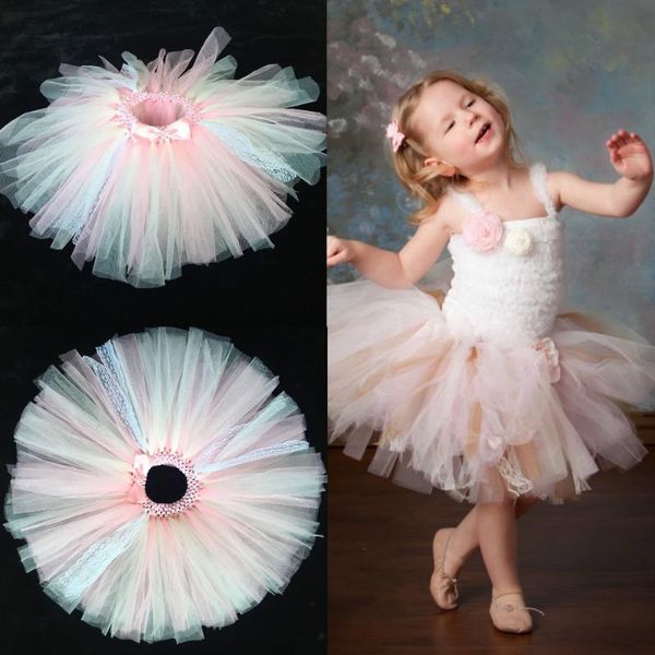 

skirts lovely baby girls lace tutu infant crochet tulle skirt ballet dance pettiskirts with pink ribbon bow kids party, Blue