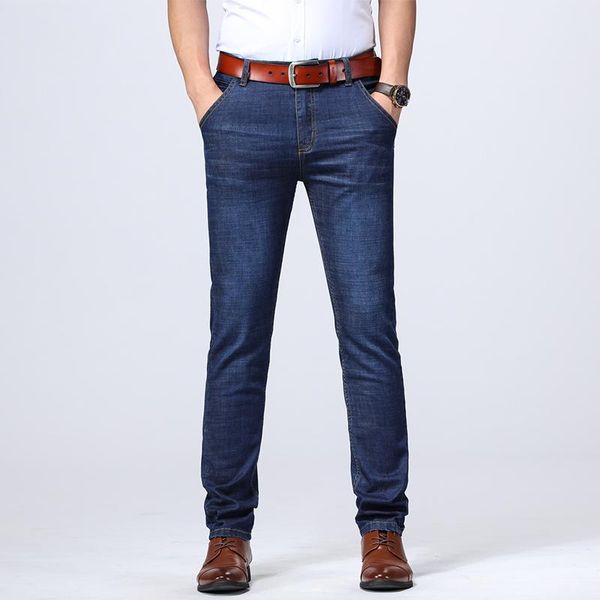 

spring summer men's straight slim fit casual jeans business denim trousers male pant blue plus big size 28-44