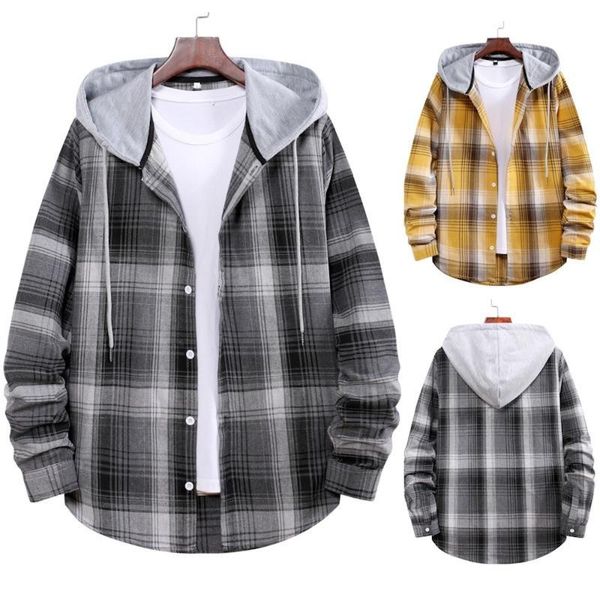 

men's casual shirts zogaa autumn and winter couple hooded plaid shirt, White;black