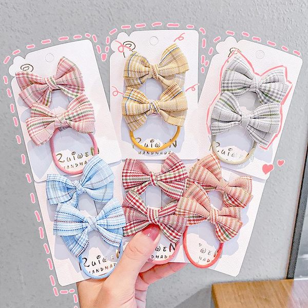 

pair plaid lovely bow children girls hair accessories clips hairpins cute sweet kids korean style headband headwear, Slivery;white