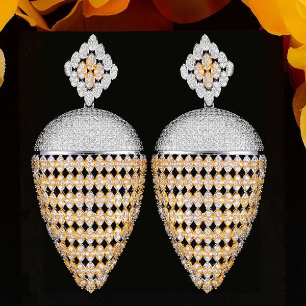 

dangle & chandelier godki bicolor pineapple earrings for women wedding luxury cubic zirconia cz dubai bridal earring jewelry accessories2021, Silver