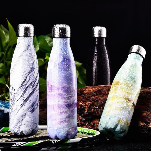 

water bottles 500ml vacuum stainless steel cola flask marble sports male and female students personality cup