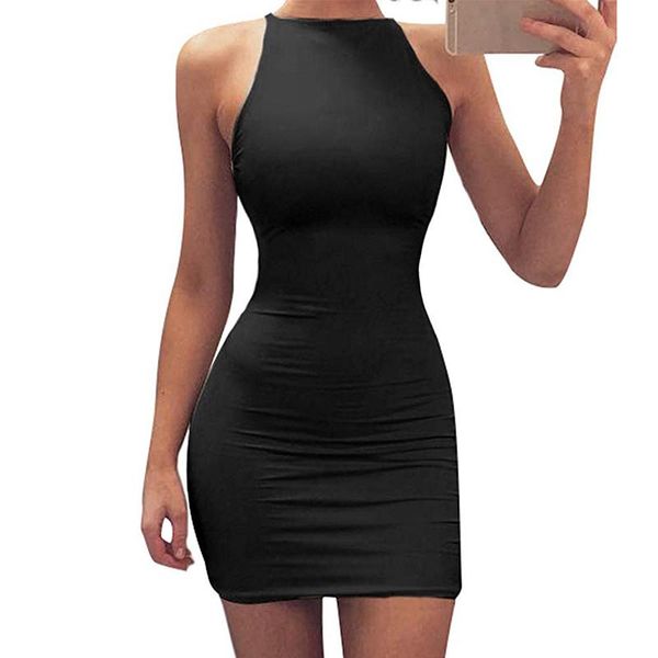 

women's bodycon spaghetti strap round neck club mini dress drop casual dresses, Black;gray