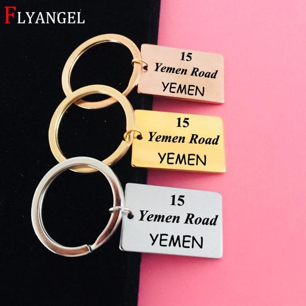 

keychains gift for friends funny stainless keyring fashion jewelry engraved 15 yemen road chandler bing tv show inspired keychain, Silver