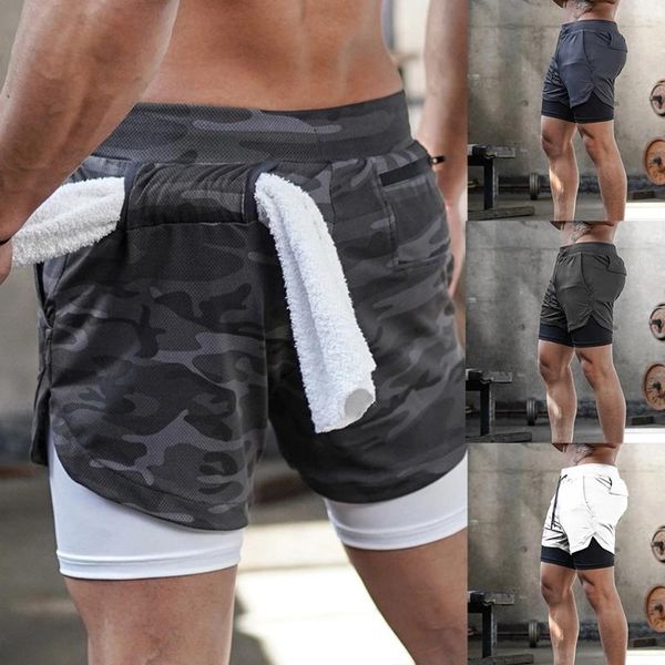 

double layer running sport shorts men gym fitness short pants summer quick dry bermuda male beach breechcloth bottoms men's, White;black