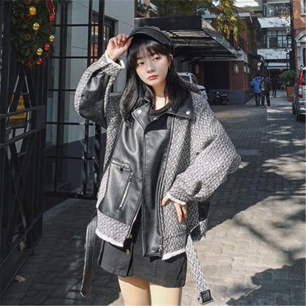 

women's leather & faux sondr women fashion jacket short section 2021 spring autumn coats korean loose jackets female, Black