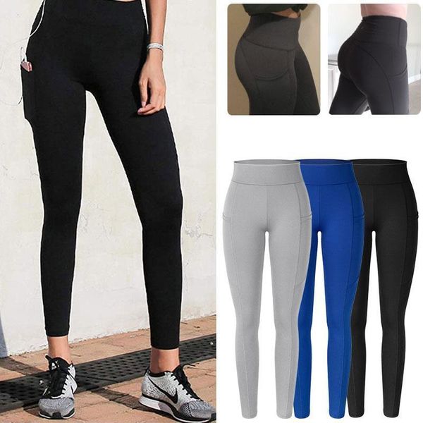 

with pocket mid waist perfect womens legging fit seamless fitness leggins workout butt lifting push up pencil pants, Black