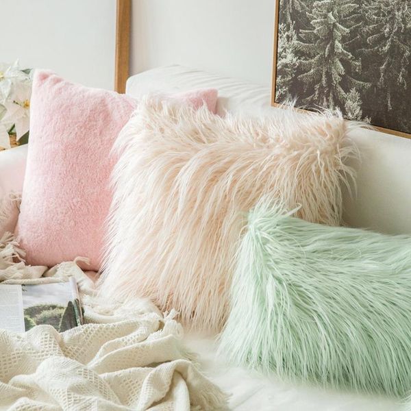

solid soft long plush fuzzy sofa cushion cover pillowcases for office living room pillow case housse de coussin home decor cushion/decorativ