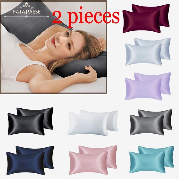 

fatapaese solid a+ silky satin skin care pillowcase hair anti pillow case queen king full size pillow cover hk0001