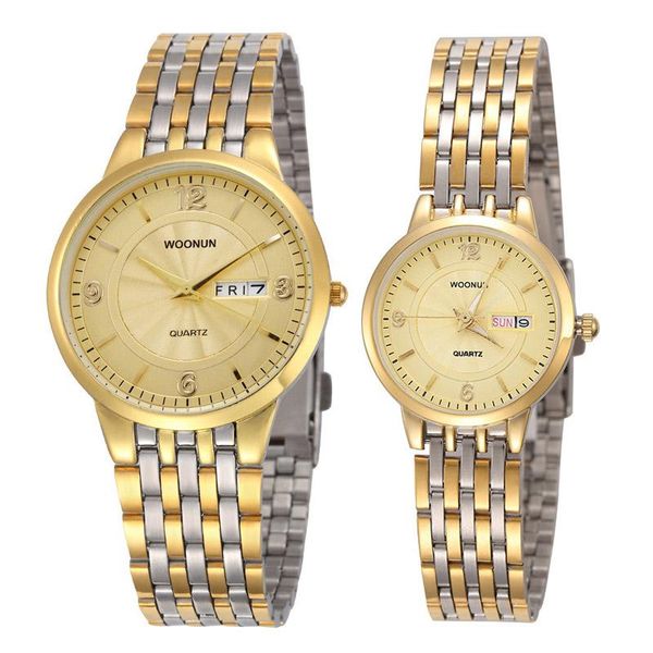 

wristwatches 2021 fashion luxury pair watches couple stainless steel band date day quartz relogio masculino feminino, Slivery;brown