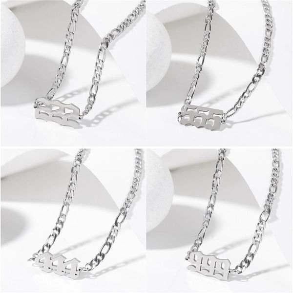 

pendant necklaces 000 111 222 333 444 555 666 777 888 999 devil necklace stainless steel angel number charms minimalist jewelry, Silver